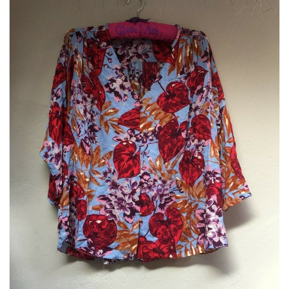Hofmann Copenhagen Womens NAOMI Shirt Pacific Print 3/4 Sleeve Top Size 42 Multi